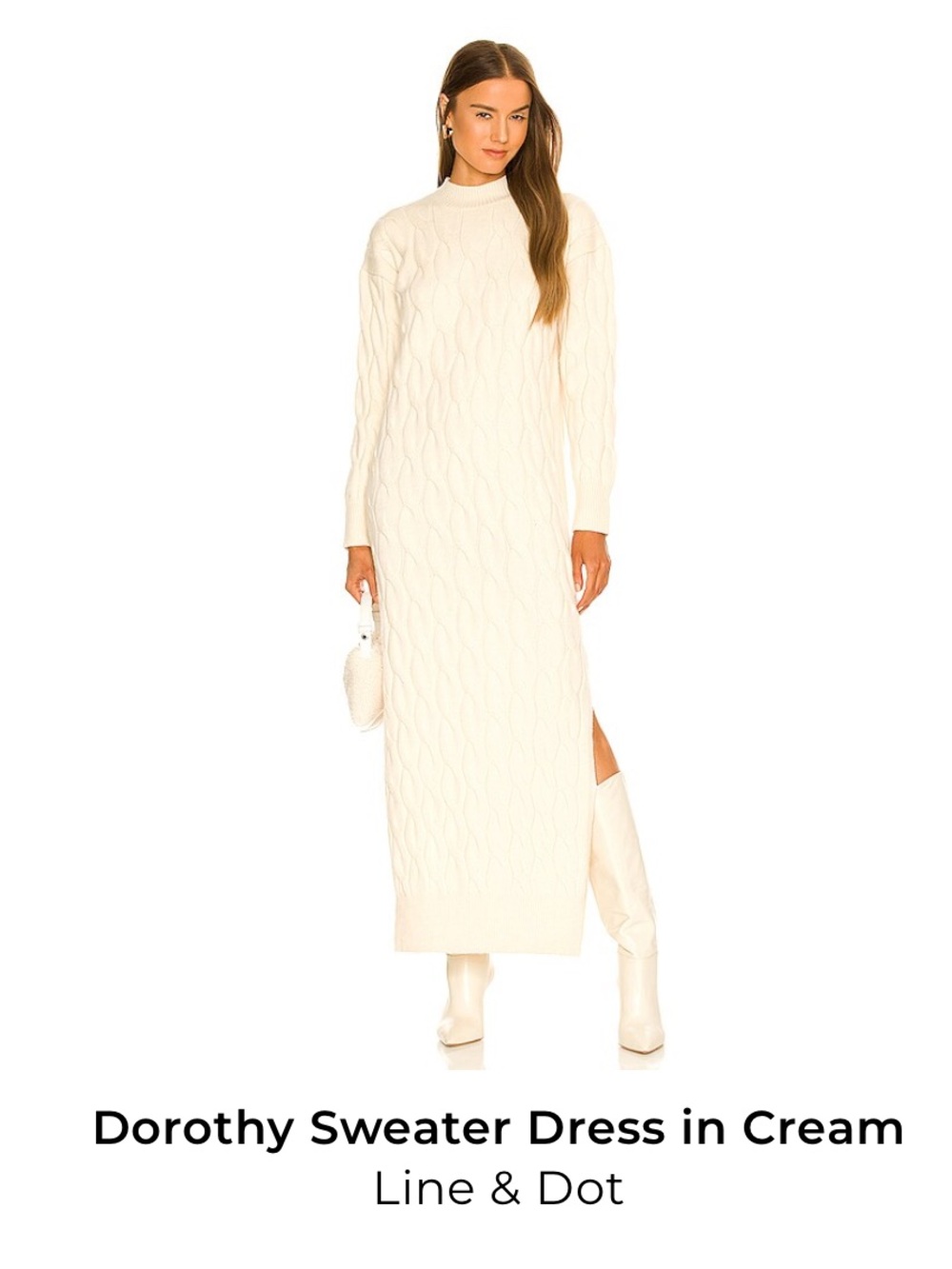 Line & Dot Cable-Knit Maxi Sweater Dress in Cream